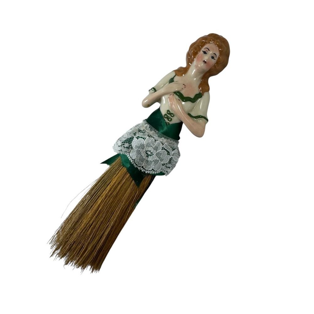 Porcelain Half Doll Handle Whisk Broom Vanity Brush Vintage 1930s German